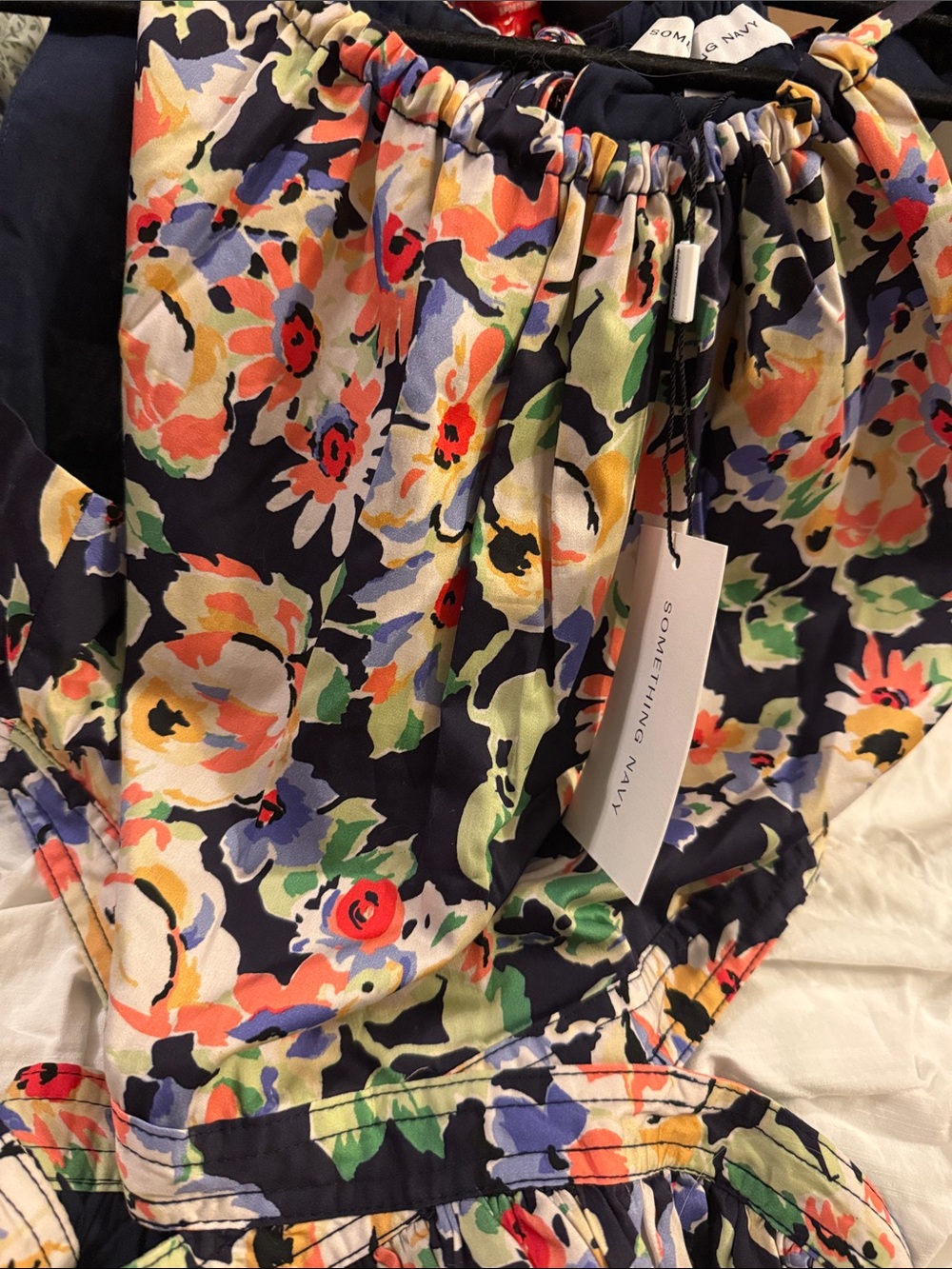 Something Navy Floral Midi Dress in Navy, Coral, Yellow, Green